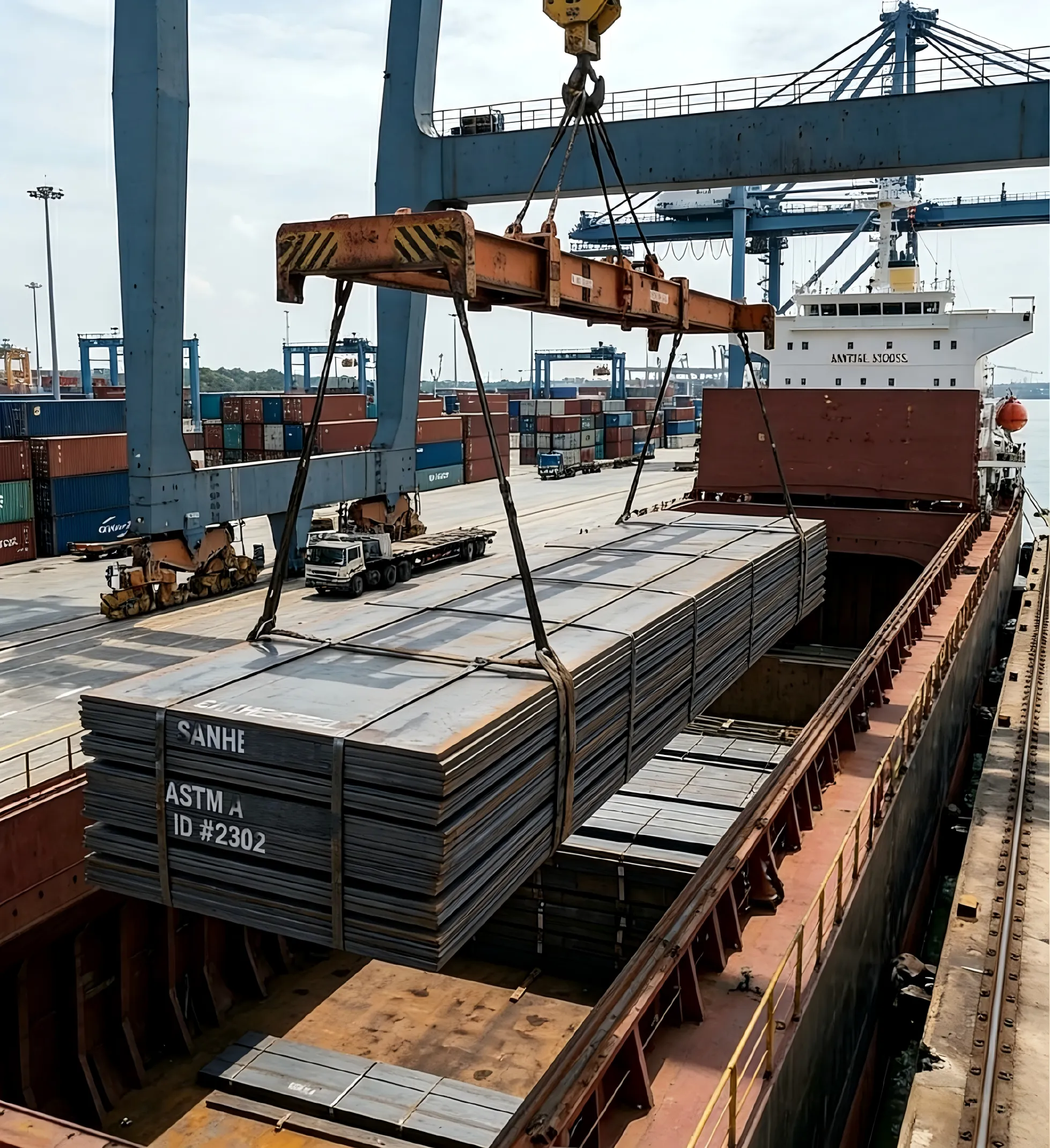 A entrega internacional de chapas metálicas de alta resistência da Sanhe Steel quebra recordes, com os padrões ASTM integrados ao motor principal